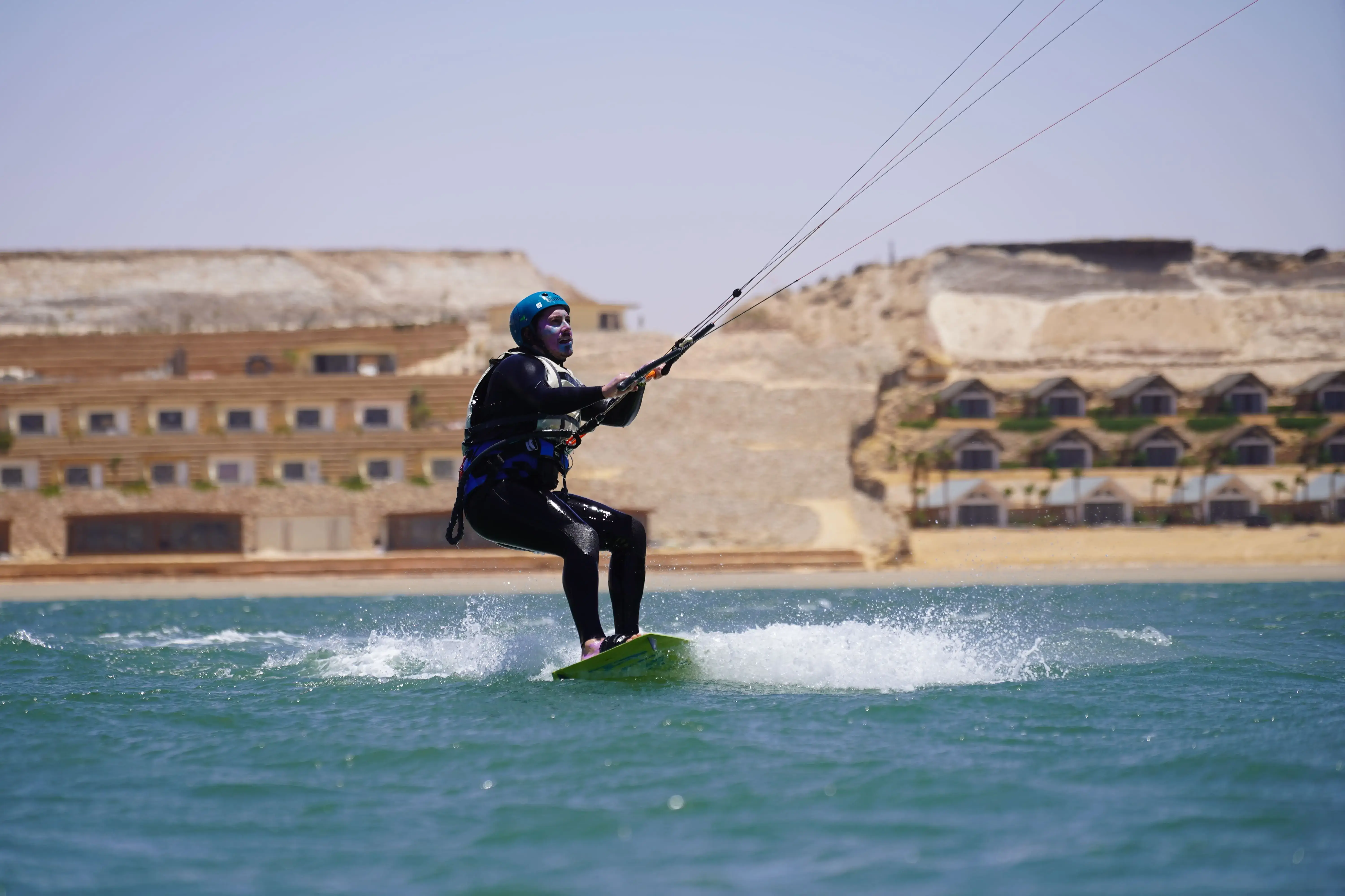 Kitesurfer riding the waves in Dakhla, Morocco